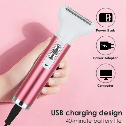 Maroon Asteria 5-in-1 electric lady shaver with rechargeable design for nose hair and facial hair removal, compact and sleek.