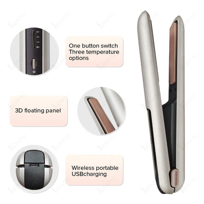 Maroon Asteria cordless mini hair straightener and wireless curler with USB charging, compact and portable for hair styling.