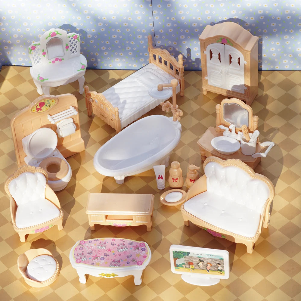 Set of 24 miniature brown dollhouse furniture accessories for kids&