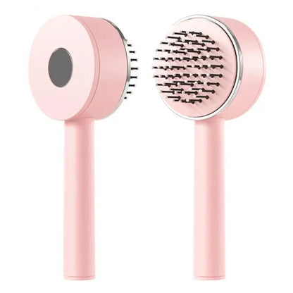 White Eucalyptus self-cleaning hair brush for women, with scalp massage features, designed to reduce hair loss and clean easily.