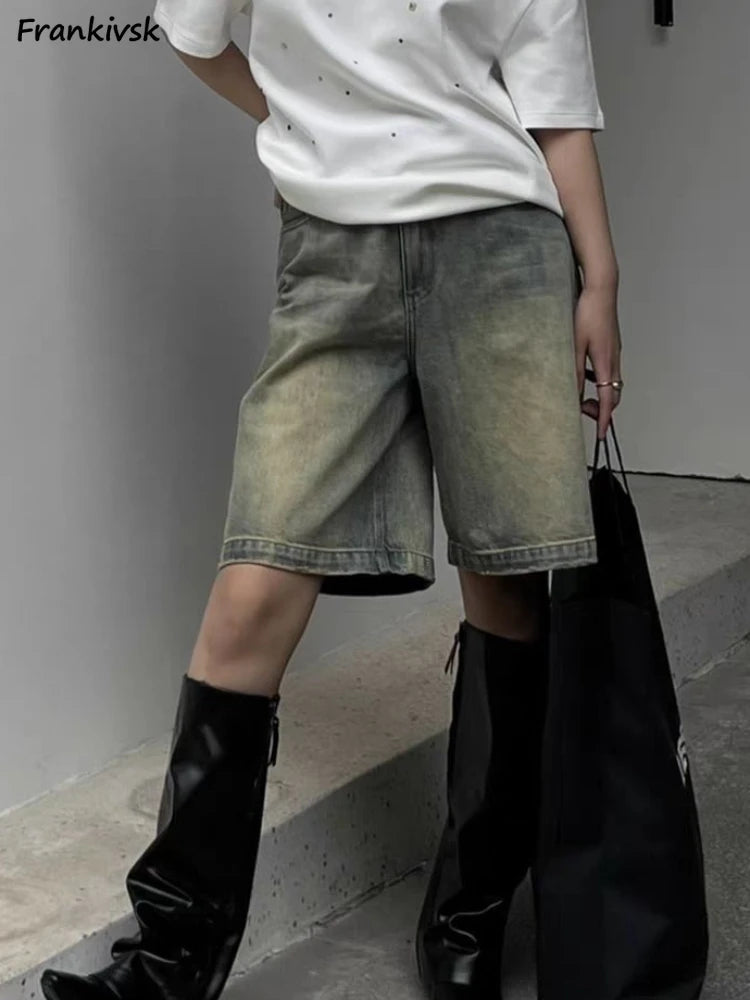 High-waist denim shorts for women by Pink Lucky, in size S-4XL, showcasing chic leisure streetwear style and Korean-inspired design.