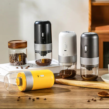 Maroon Asteria electric coffee grinder with USB wireless design and ceramic grinding mechanism for kitchen use