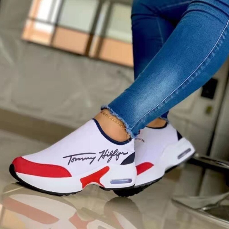Silver Juneberry casual breathable wedge sneakers for women, walking flat shoes with comfortable design and stylish look.