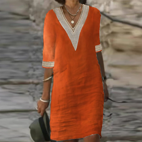 Elegant cotton linen dress from Yellow Eleusis, displayed in a stylish and comfortable design with natural fabric texture.