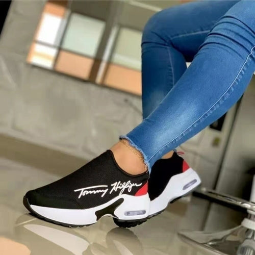 Silver Juneberry casual breathable wedge sneakers for women, featuring flat design and comfortable walking shoes.
