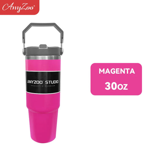 Stainless steel 900ml tumbler by Raspberry Eurybia, durable drinkware with a sleek silver finish and spill-resistant lid.