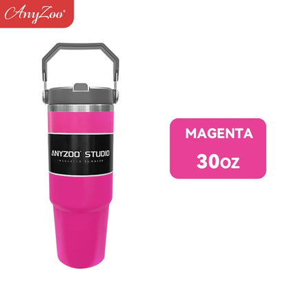 Stainless steel 900ml tumbler by Raspberry Eurybia, durable drinkware with a sleek silver finish and spill-resistant lid.