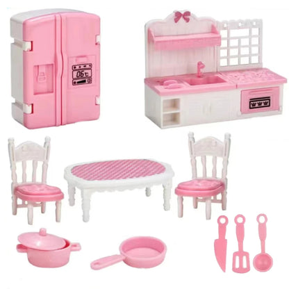 Set of 24 miniature brown dollhouse furniture accessories for kids&