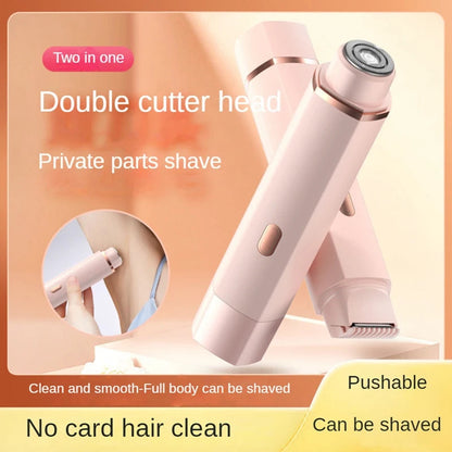 Maroon Asteria bikini trimmer for women, an electric 2-in-1 pubic hair shaver with haircare functionality, shown with the device.