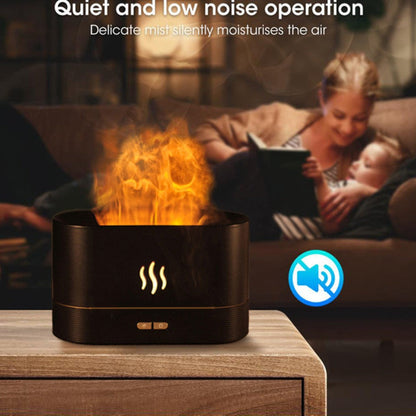 Yellow Pandora essential oil diffuser with flaming effect and timer, ceramic design, emitting mist and warm ambient light.