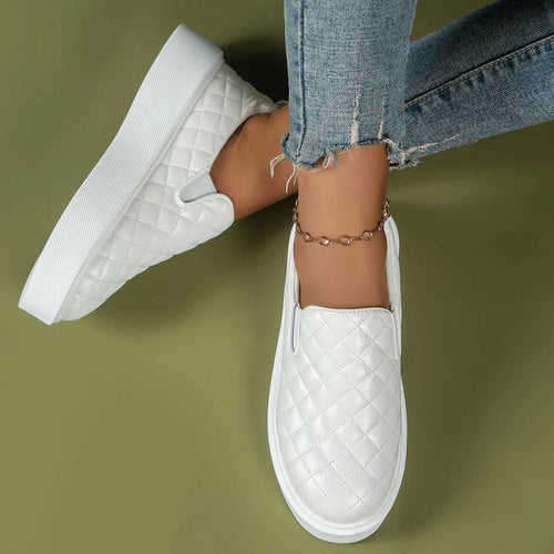 Black and white Coffee Jasper slip-on casual platform shoes with lightweight flats, loafers style, for comfortable everyday wear.