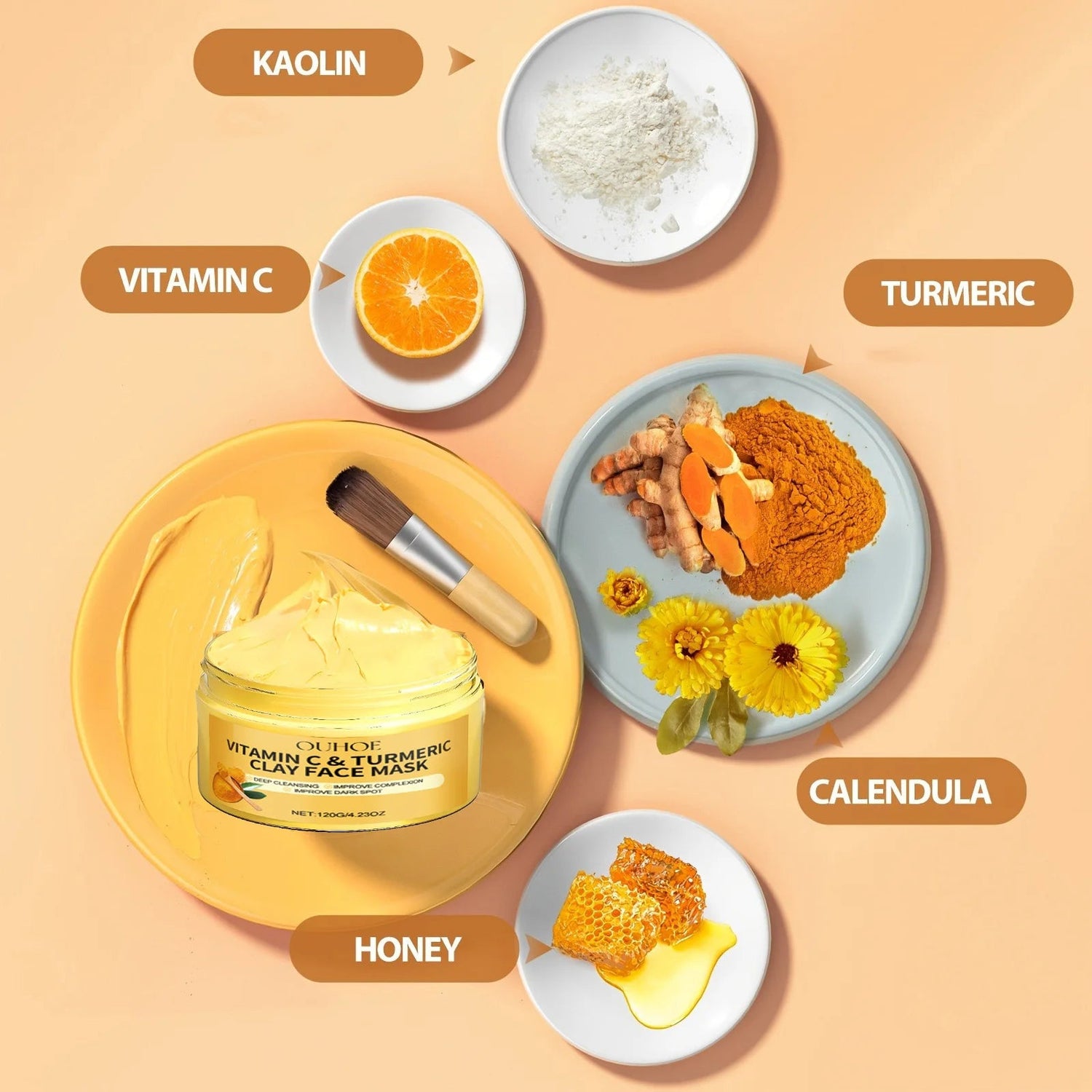 Pear Poppy Vitamin C and turmeric exfoliating facial mask, creamy skincare product with brightening and exfoliating properties.