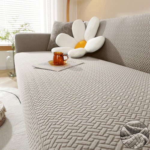 Elastic jacquard sofa cover by AliExpress, stretch polar fabric, fits living room sofas, protective slipcover with textured pattern.
