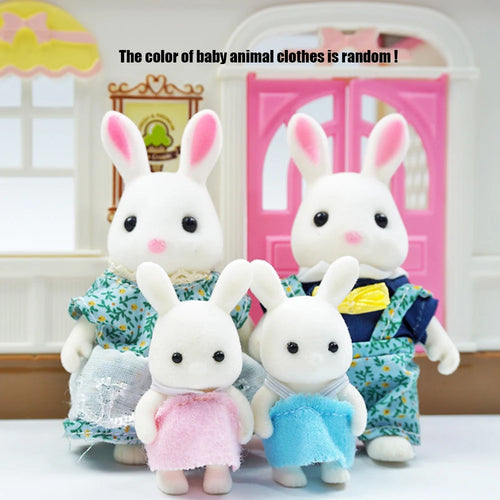 Cute rabbit doll from AliExpress, part of 1/12 micro dollhouse animal set including reindeer, sheep, elephant, and squirrel.