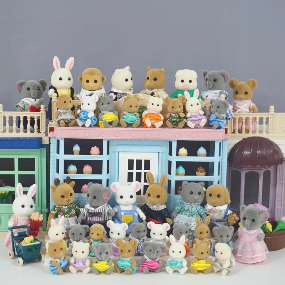 Set of realistic miniature rabbit, reindeer, sheep, elephant, and squirrel dolls for 1/12 micro dollhouse decorations.