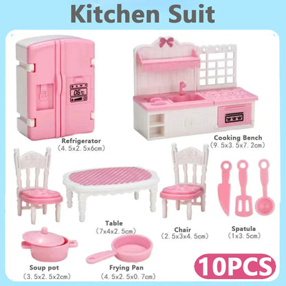 Set of 24 miniature brown dollhouse furniture accessories for kids&