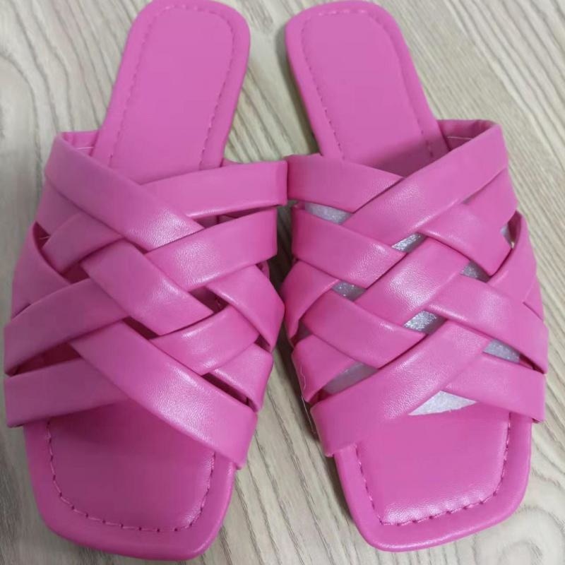 Red Iphigenia summer casual leather slippers for women in blue, pink, and beige, featuring flat outdoor design and comfortable fit.
