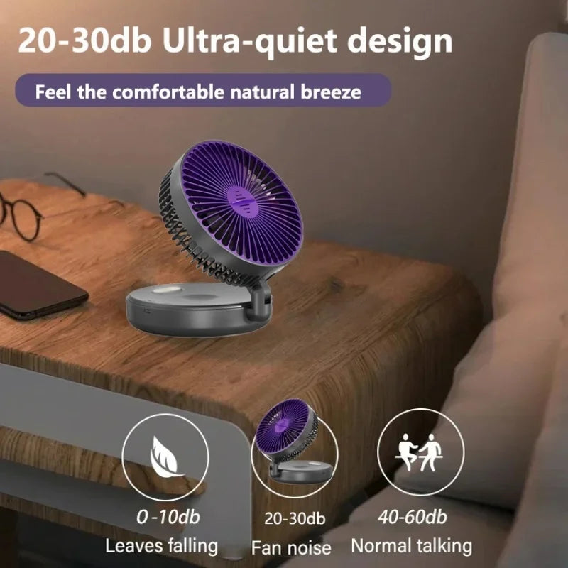 Maroon Asteria 6-inch foldable glow-in-the-dark USB fan, compact desktop home decor with multifunctional and mute features.