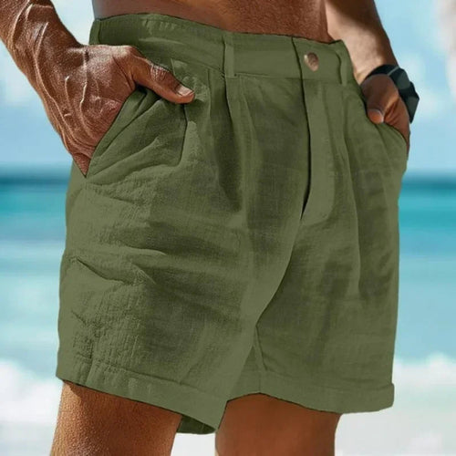 Raspberry Eurybia linen-cotton beach shorts with a relaxed fit, featuring a light, breezy fabric ideal for beach holiday wear.