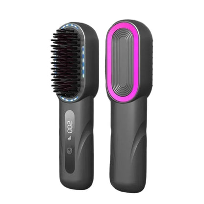 Maroon Asteria wireless hair straightener with shrink design and Type-C charging, featuring a sleek straight hair comb.