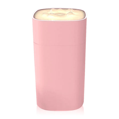 Maroon Asteria portable mini humidifier with small spray nozzle, desktop design, silent operation, ideal for home use with aroma essential.