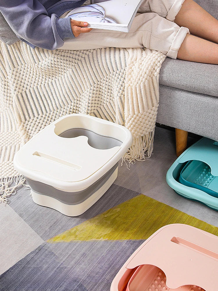 Pink Lucky foldable footbath massage bucket for soaking and spa use, featuring a compact, foldable design for easy storage and relaxation.