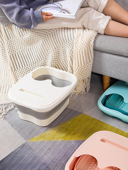 Pink Lucky foldable footbath massage bucket for soaking and spa use, featuring a compact, foldable design for easy storage and relaxation.