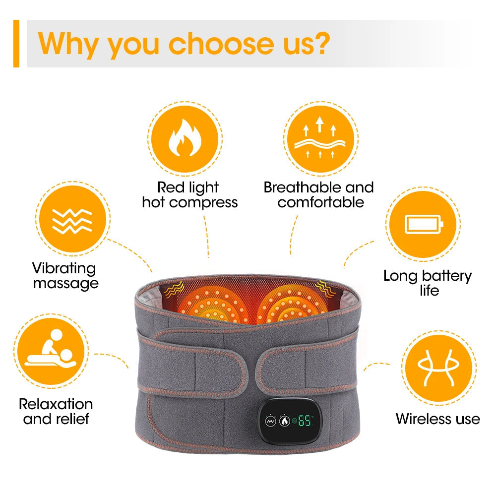 Maroon Asteria heat therapy lumbar brace support massager with adjustable back belt for lower back pain relief and comfort.