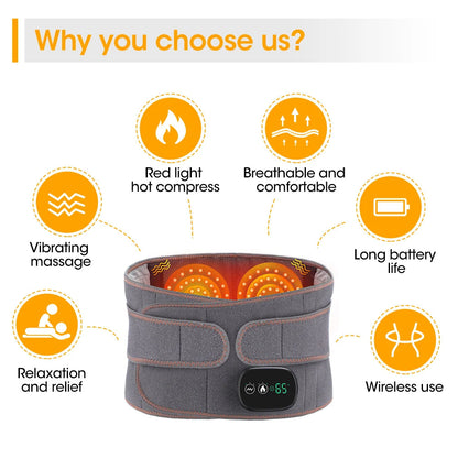 Maroon Asteria heat therapy lumbar brace support massager with adjustable back belt for lower back pain relief and comfort.