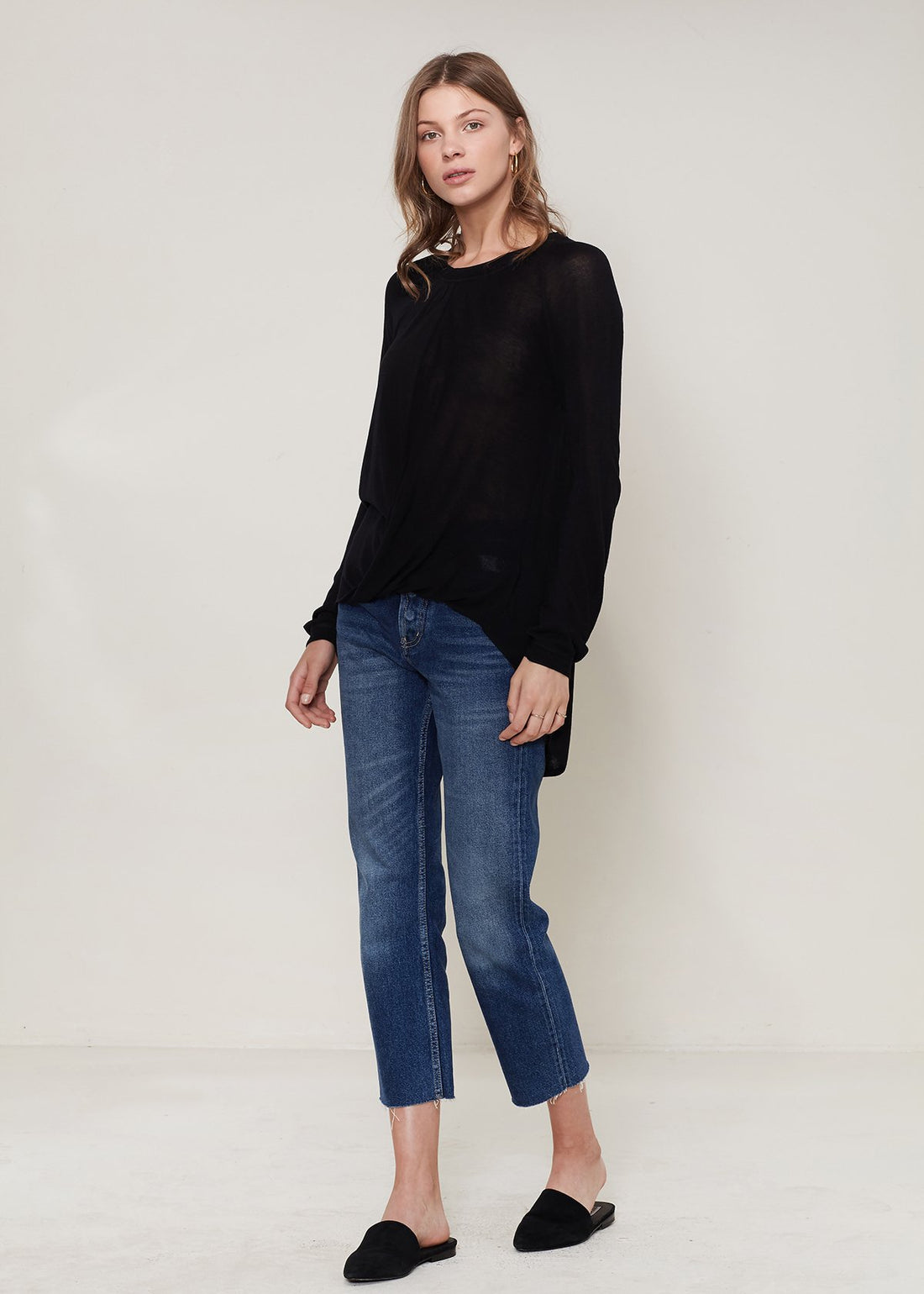 Black elegant blouse from Start2Finish with matching accessories, displayed on a hanger.