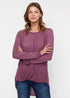 Purple elegant blouse from Start2Finish with long sleeves and a classic collar, displayed on a hanger.