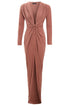 Rose gold twist knot front dress by Blush Athena, featuring a stylish design and elegant fit, perfect for special occasions.