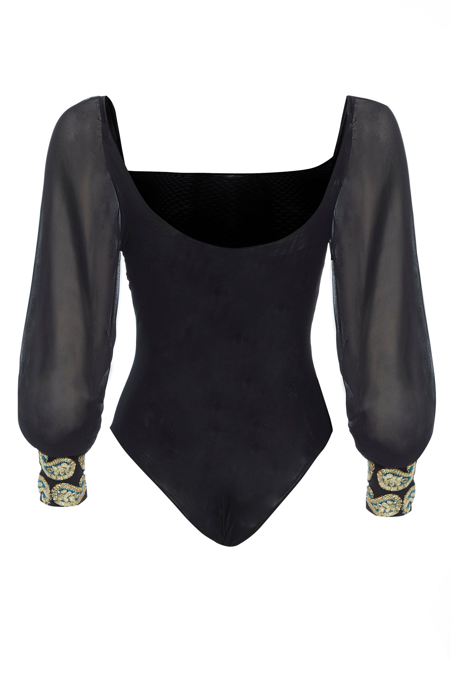 Black mesh bodysuit by Blush Athena, featuring a fitted design and sheer mesh fabric, perfect for stylish dresses or layered looks.