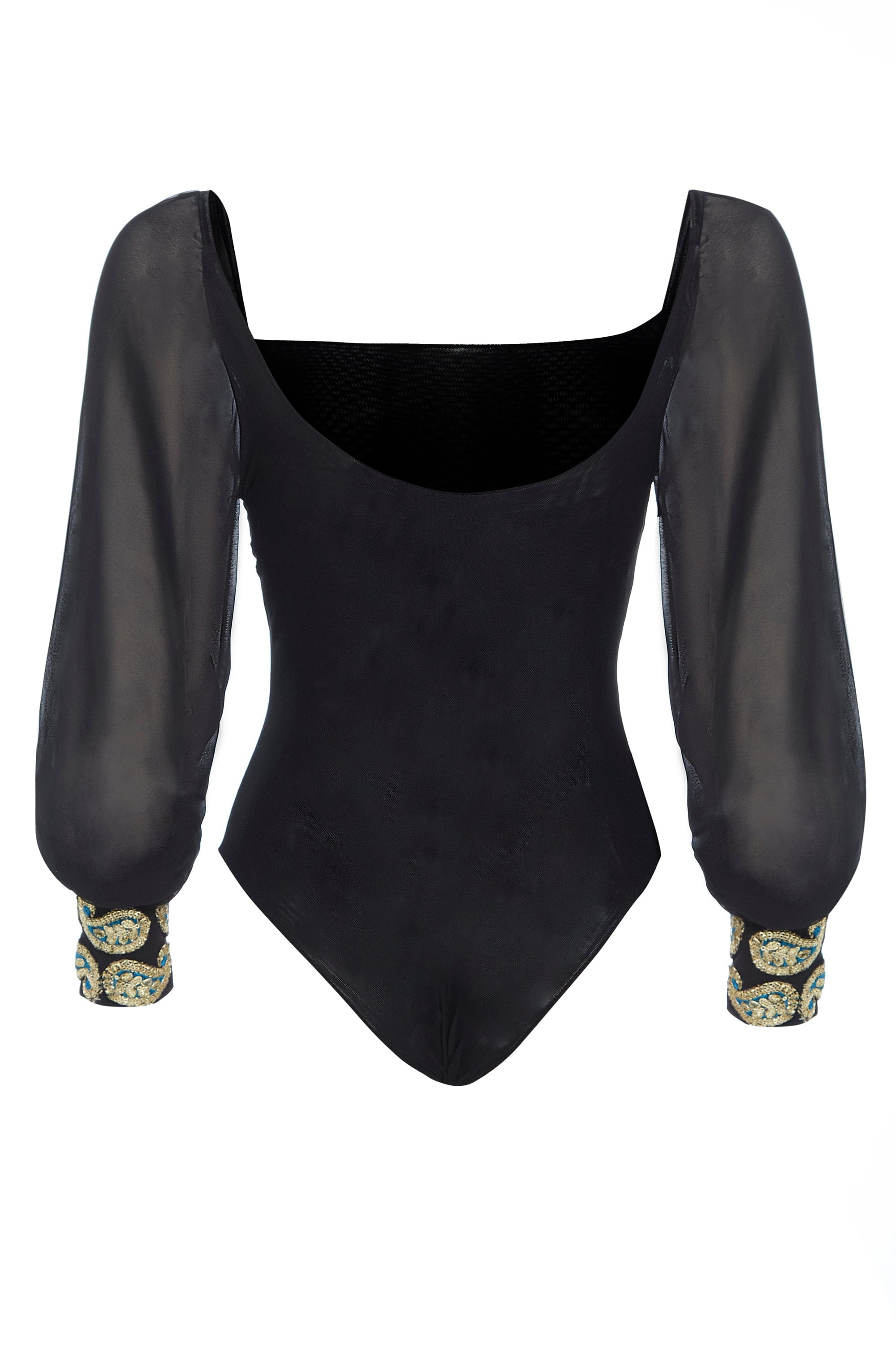 Black mesh bodysuit by Blush Athena, featuring a fitted design and sheer mesh fabric, perfect for stylish dresses or layered looks.