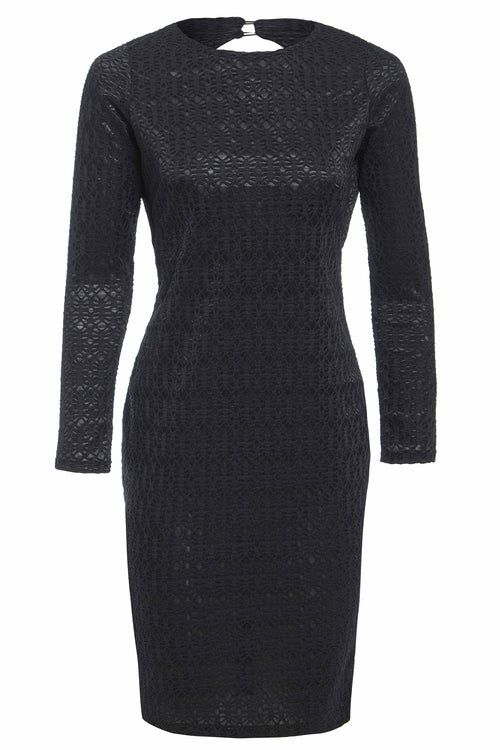Black twisted backless dress by Blush Athena featuring a stylish design, sleeveless with a fitted silhouette and open back.