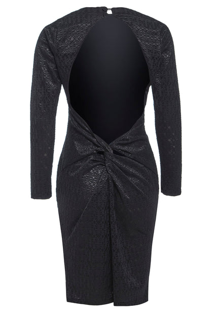 Black twisted backless dress by Blush Athena, showing a stylish dress with a twisted neckline and open back design.