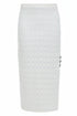 White bodycon lace skirt from Blush Athena, styled as a dress with intricate lace details and a fitted silhouette.
