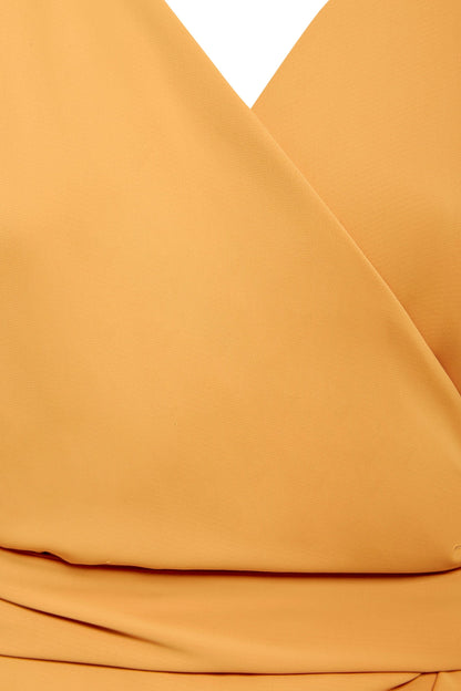 Mustard wrap maxi dress by Blush Athena featuring a flowing silhouette and elegant design, perfect for stylish occasions.