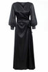 Black wrap maxi dress by Blush Athena, flowing design with long sleeves and a tie waist, perfect for elegant occasions.