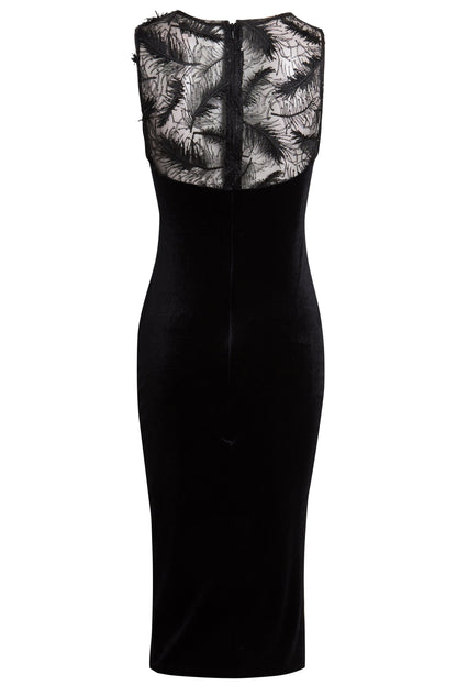 Black velvet bodycon dress by Blush Athena, form-fitting design with long sleeves and a sleek, elegant silhouette.