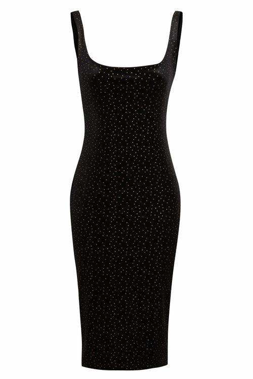 Black polka dot dress by Blush Athena featuring a stylish, feminine design perfect for casual or dressy occasions.