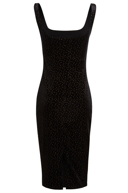 Black polka dot dress by Blush Athena, featuring a stylish and elegant design perfect for casual or semi-formal occasions.