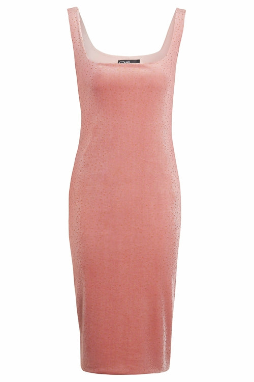 Pink velvet polka dot dress by Blush Athena, featuring a stylish, flowy design with playful polka dots and a fitted waist.