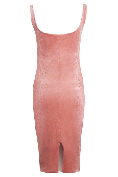 Pink velvet polka dot dress by Blush Athena, featuring a classic fit and stylish design, perfect for elegant occasions.