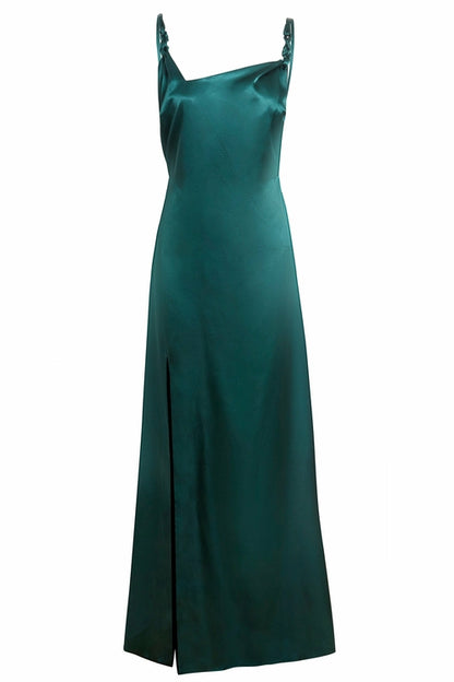 Emerald green Blush Athena maxi dress with flowing fabric and elegant design, perfect for formal occasions.