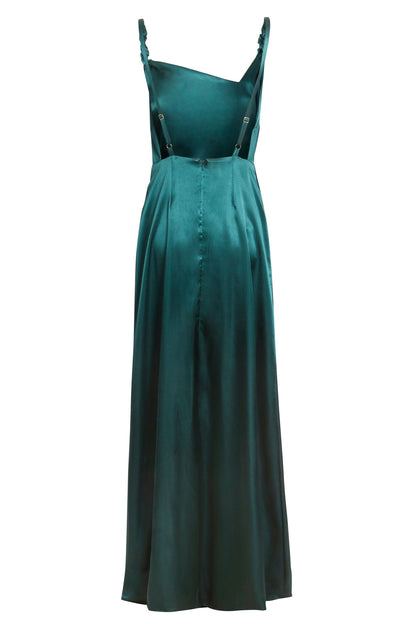 Emerald green maxi dress from Blush Athena featuring flowing fabric and elegant design, perfect for formal occasions.