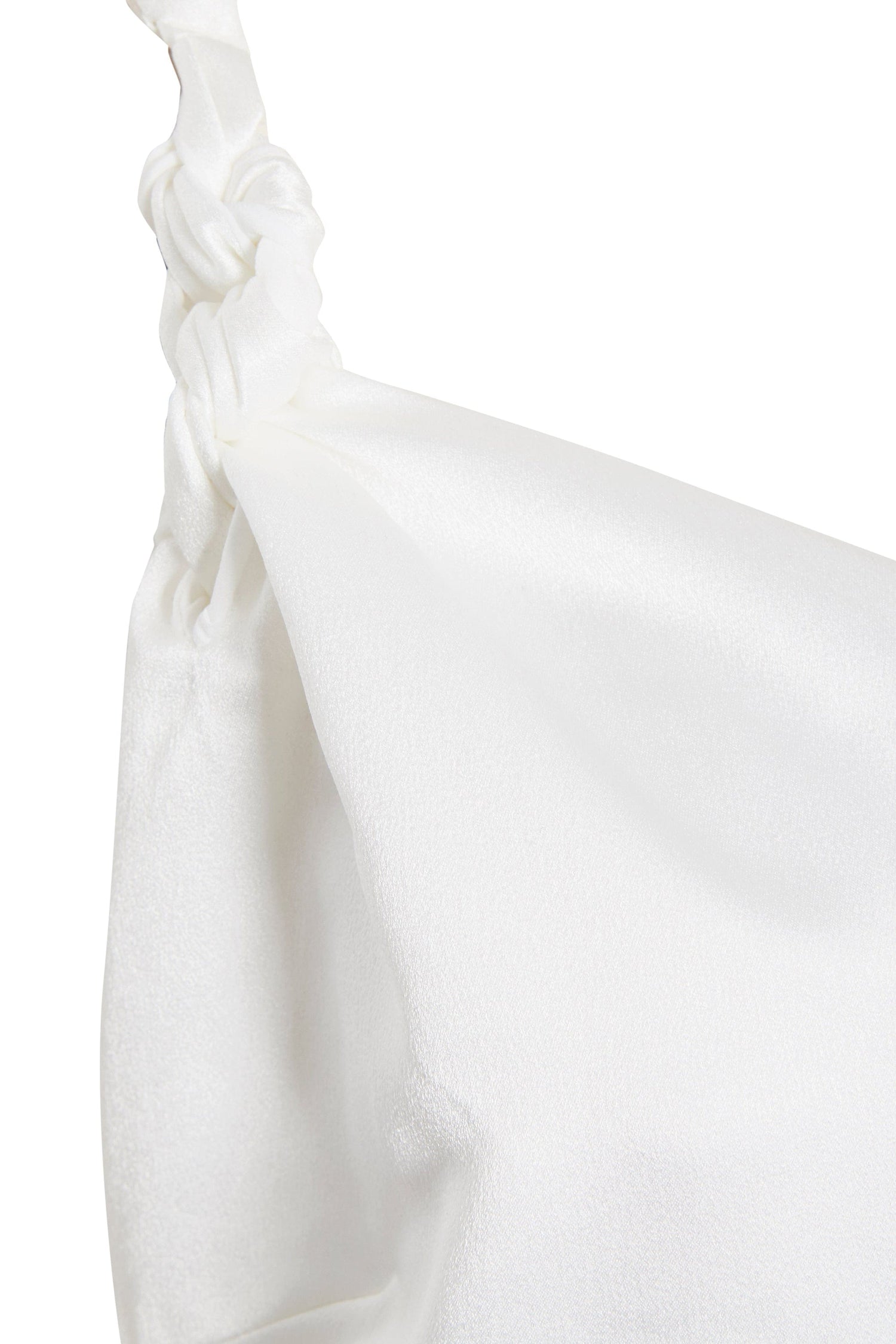 Asymmetric white maxi dress by Blush Athena featuring elegant draping and flowy fabric, perfect for formal occasions.
