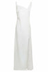White asymmetric maxi dress by Blush Athena, flowing fabric with elegant drape and stylish asymmetrical design.