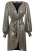 Long sleeve sequin wrap dress by Blush Athena featuring shimmering sequins and a flattering wrap design.