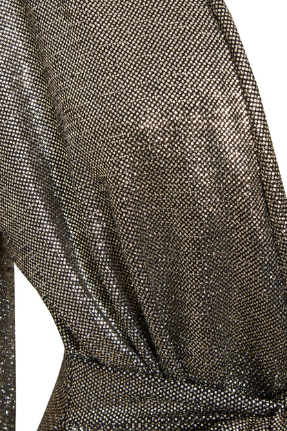 Long sleeve sequin wrap dress by Blush Athena featuring shimmering fabric and elegant design, perfect for special occasions.